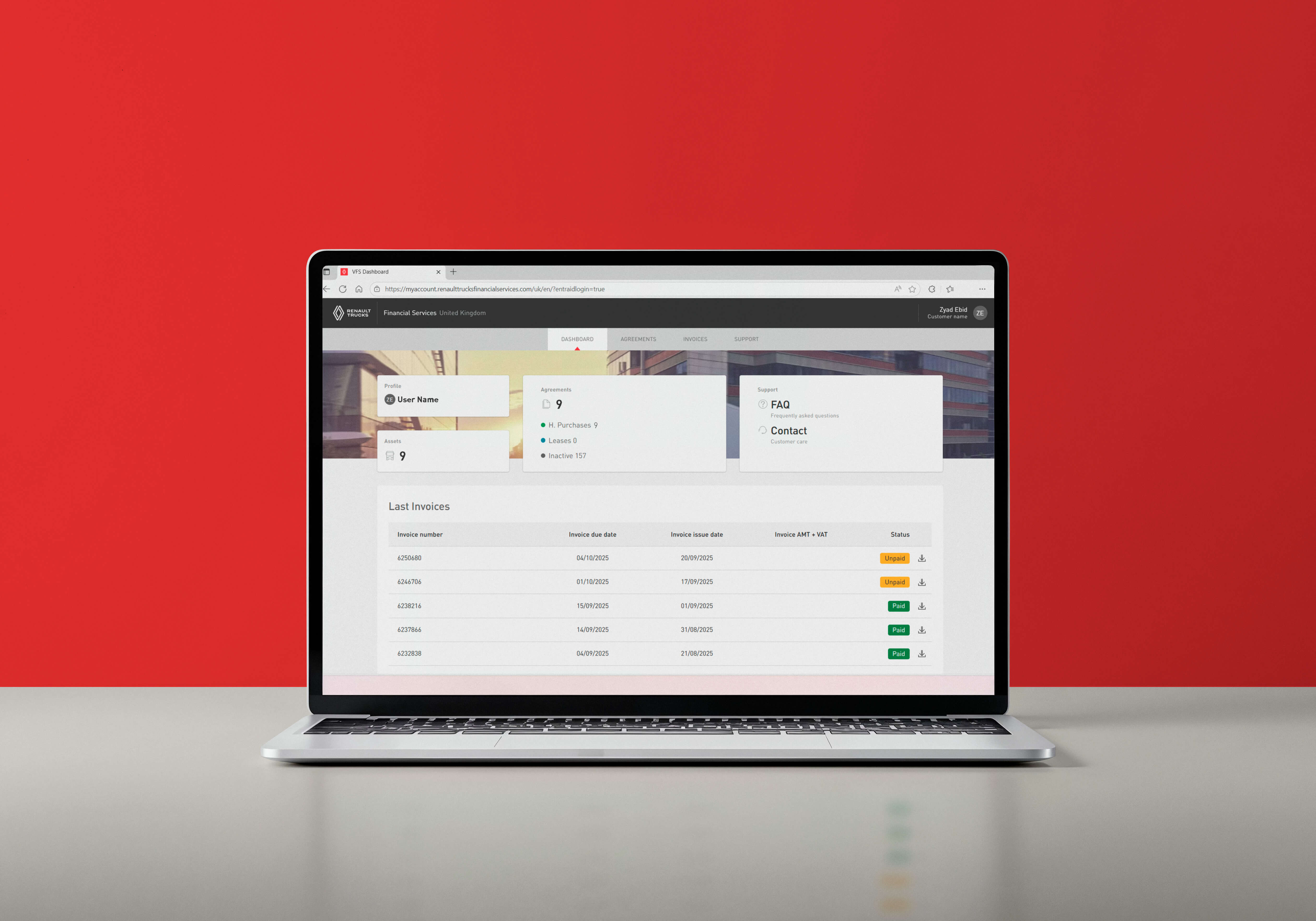 My Account Renault Trucks Financial Services Dashboard