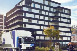Electric truck in town